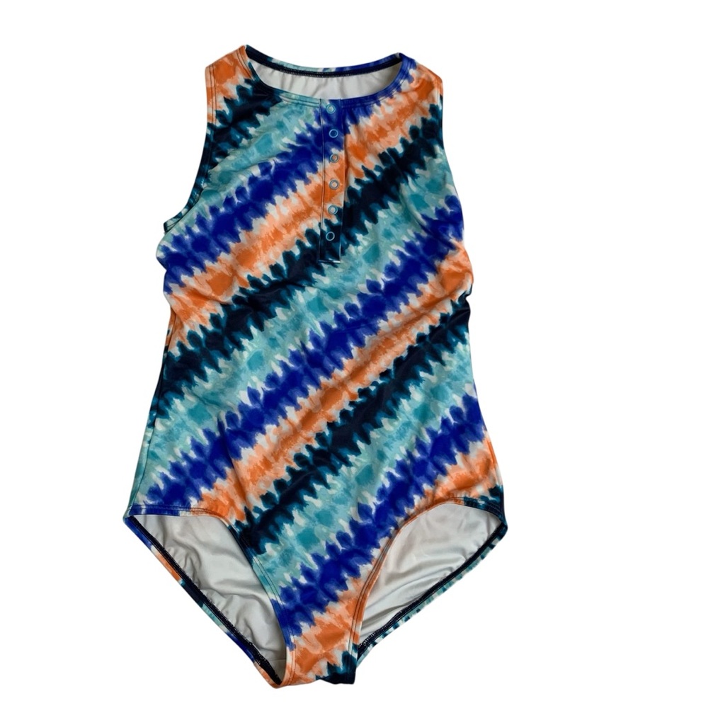 Lands End One Piece Bathing Suit Swimsuit Tie Dye Modest Full Coverage Sz 6